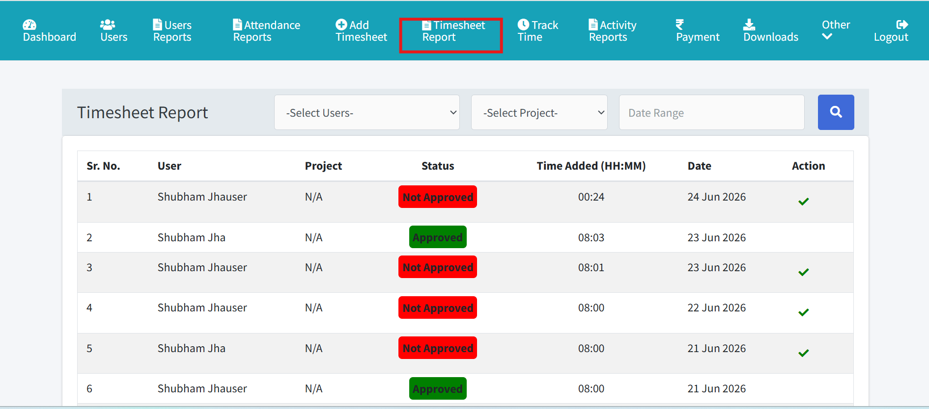 Timesheet Guide workflow screenshot